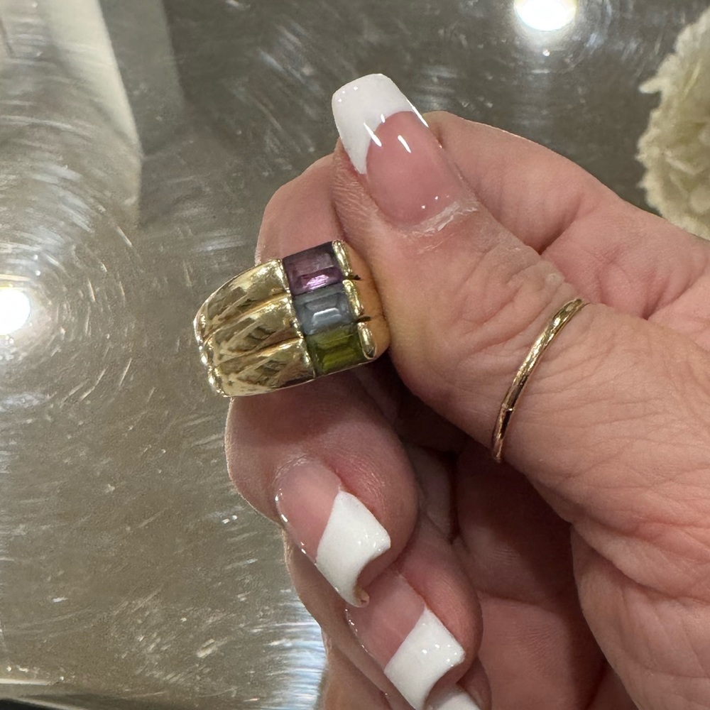 Gold 14K Ring with Amethyst, Topaz & Peridot Ring
